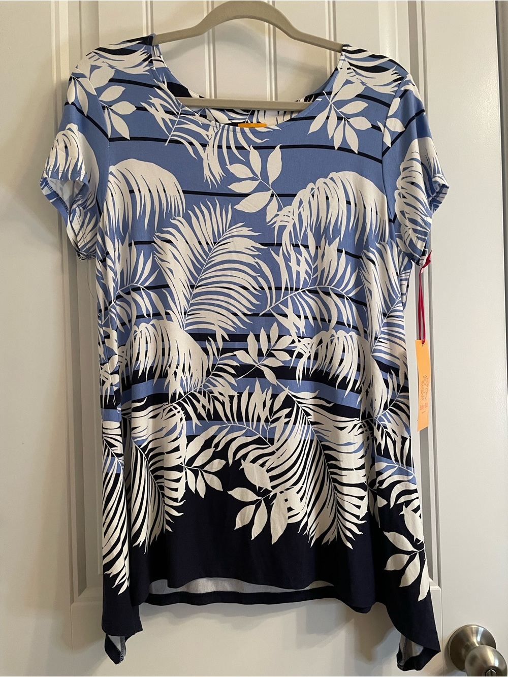 RUBY RD. Blue, Black and White Palm-Print Tunic
